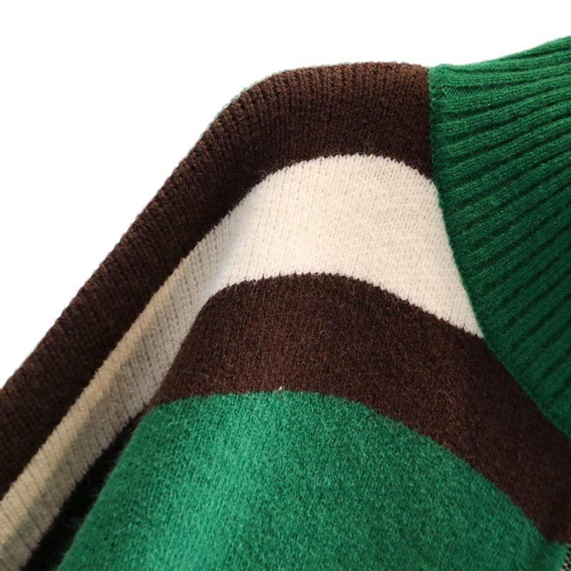 Cardigan tricotat coreean de toamnă, stil leneș, lejer, cu imprimeu floral, culoare asortată cu litere, pulover cu guler înalt pe jumătate, pentru femei_voghion.com