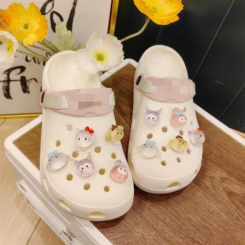 Chubby three-dimensional luminous fine glitter rabbit puppy hole shoe shoe flower shoe buckle transparent cat removable decoration