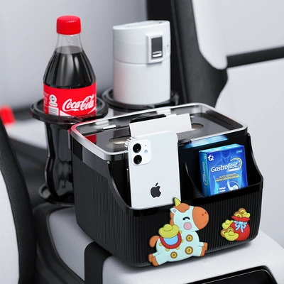 Car Armrest Box, Tissue Box, Car tissue box/set - good-luck-in-the-year-of-the-horseblack-bottom-double-cup-holder-seventh-generation-upgraded-version