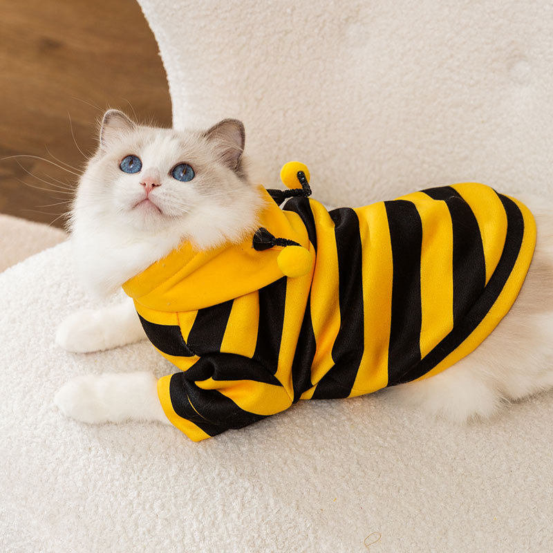 Otoño e Invierno gato rayado lindo abeja Shaper suéter perro de dos patas ropa de peluche ropa de perro mascota