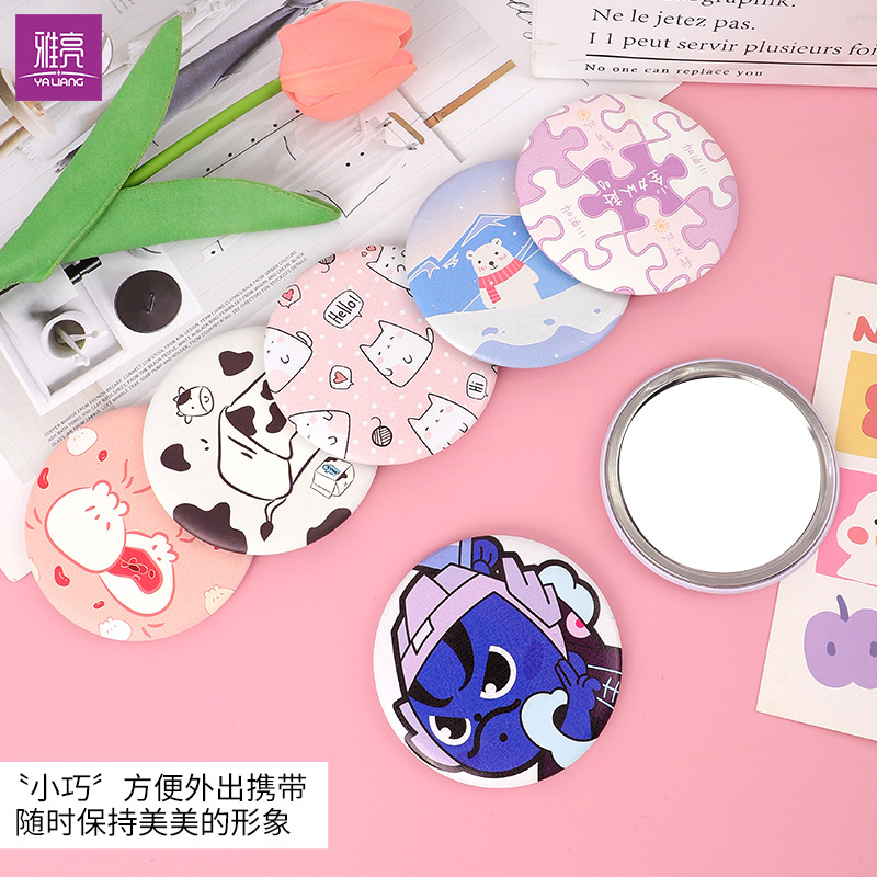 Precio de fábrica suministro transfronterizo 10cm gran espejo de una cara con imagen espejo de mano personalizado recuerdo espejo pequeño