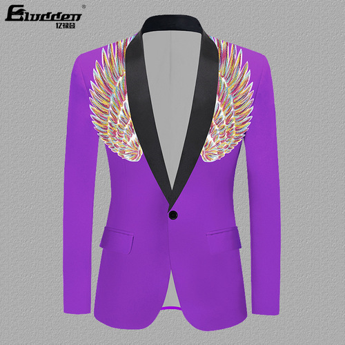 pink green purple  blue black  Colorful wings jazz dance blazers coat for youth male man stage performance dress suit jacket nightclub singer sequined coats dress suit