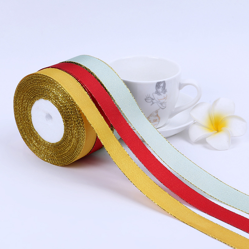 25mm de doble cara cinta de borde dorado doble borde dorado cinturón de poliéster hecho a mano caja de regalo de flores embalaje Cinta de soporte