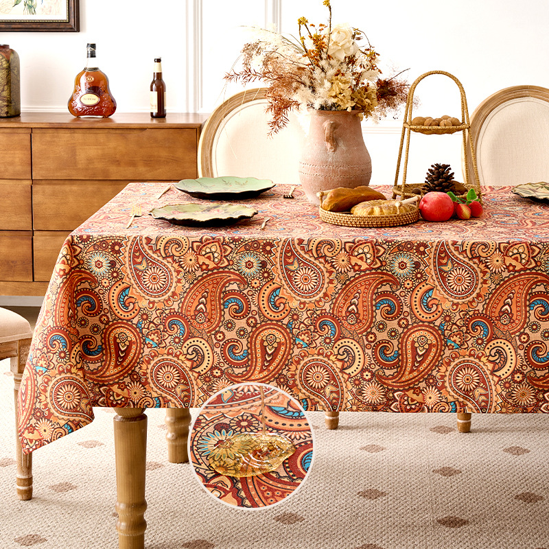 Nuevo producto impermeable tela de mesa de algodón poliéster personalizado transfronterizo grueso tela de mesa de mesa de Año Nuevo grueso toallas de mesa de mesa