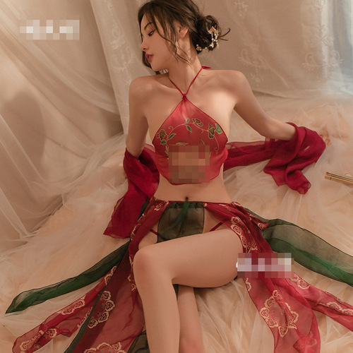 Sexy lingerie female passion suit extremely tempting Dunhuang costume dancer gauze skirt Hanfu palace long skirt uniform sexy