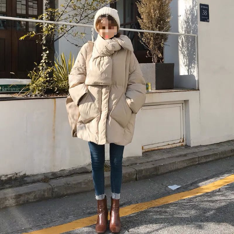 2025 New Scarf Down Jacket For Women, Mid-Length, Loose Fit, Fashionable And Stylish Korean Version Winter Coat_voghion.com