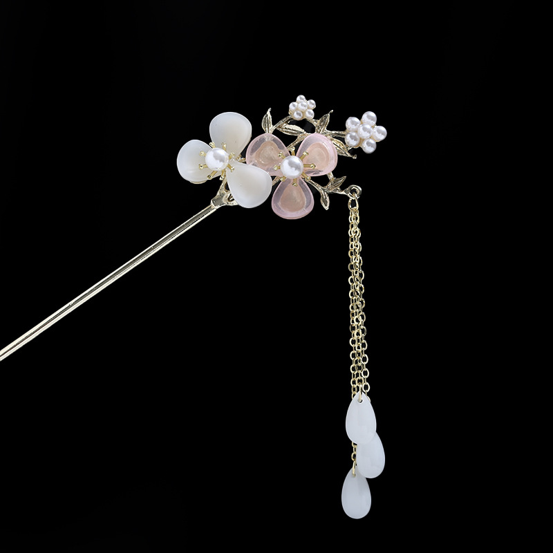 Rosa azul y blanco rhinestone flor horquilla mujeres de alto grado paso sacudida borla rizador de pelo horquilla estilo antiguo hanfu accesorios para el cabello otoño