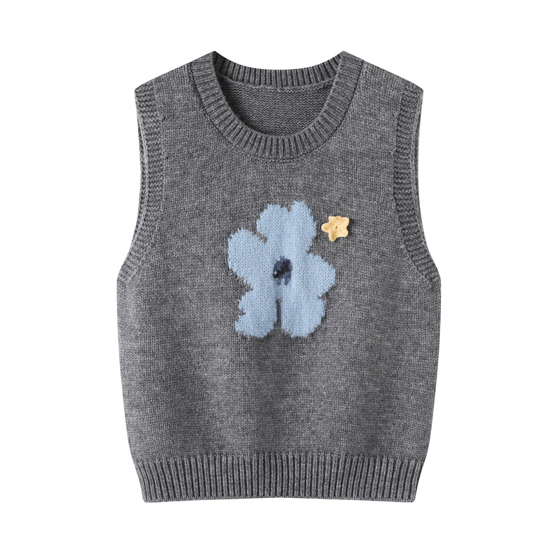 2025 New Autumn Knitted Vest Flower Sleeveless Vest Sweater Layered Pullover Top for Women D403Om20Bm30