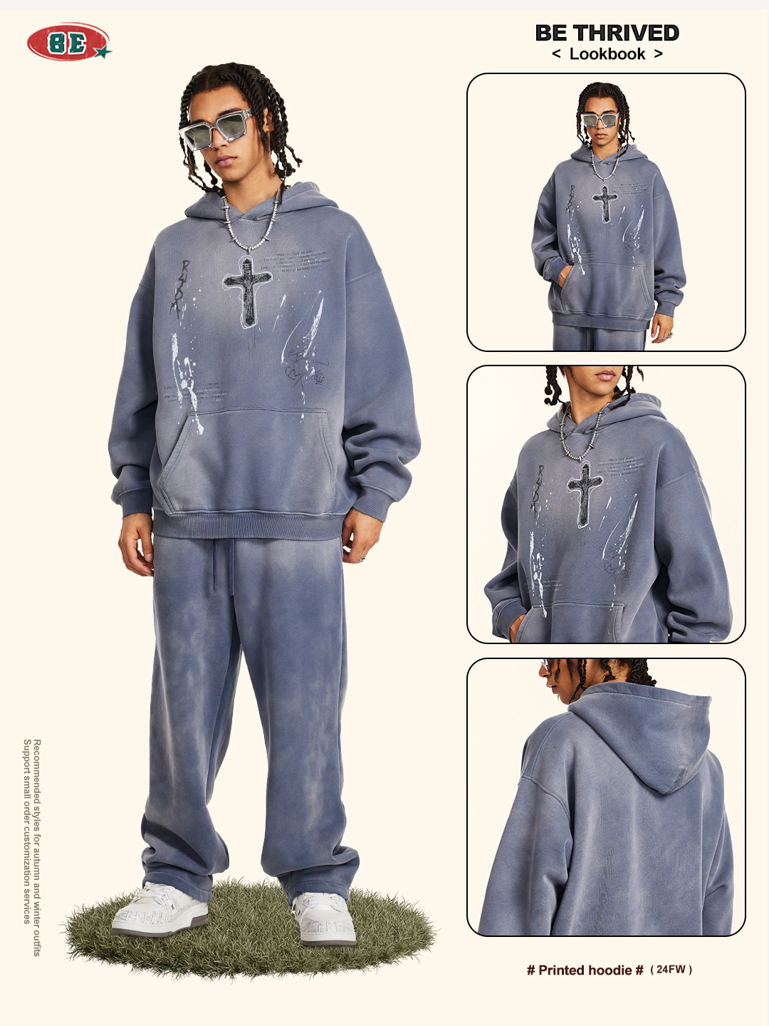 Be Hombres| 2025 otoño americano callejera suelta pintada a mano pareja ropa de moda inns pintado punto chaqueta con capuz para hombre image 3