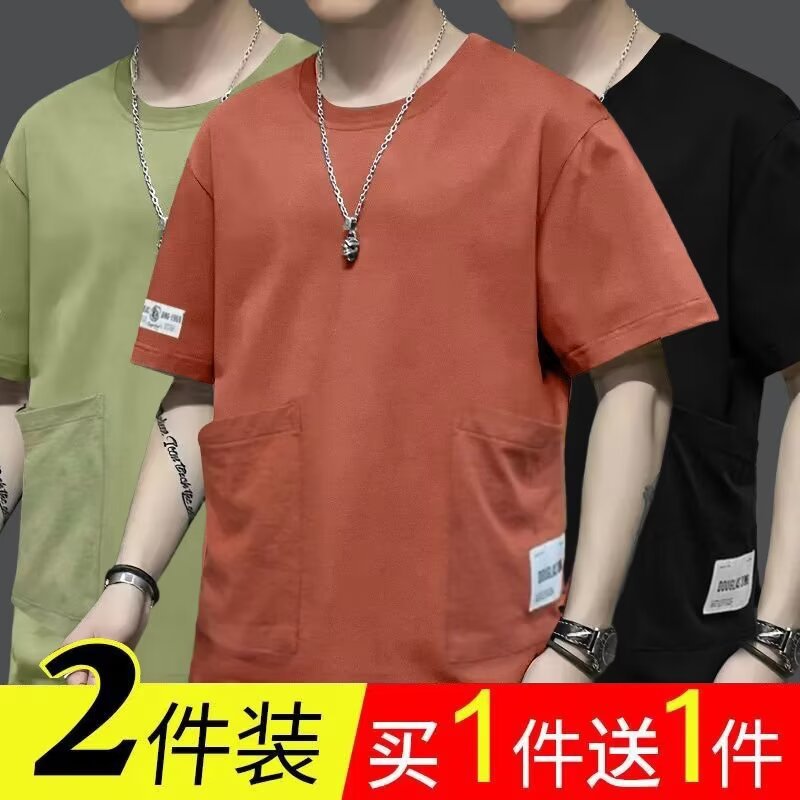 夏季多口袋t恤男士工装短袖宽松百搭休闲上衣时尚百搭t恤半袖