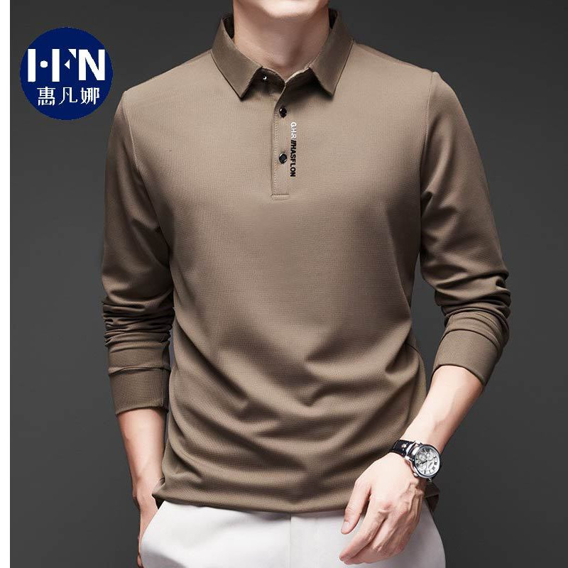 New long sleeve T-shirt men's printed letter T-shirt spring and autumn casual pullover polo shirt dad lapel jacket wholesale