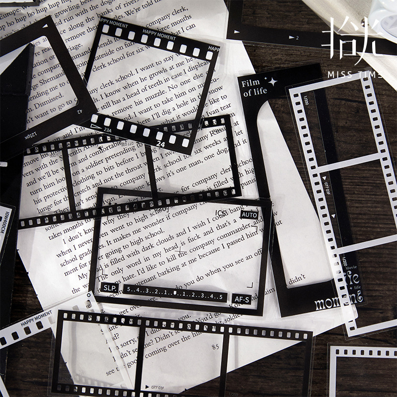 Time-Lapse Pet Border Sticker Collage Card, Vintage Movie Film Card Material Decoration DIY Journal Stickers