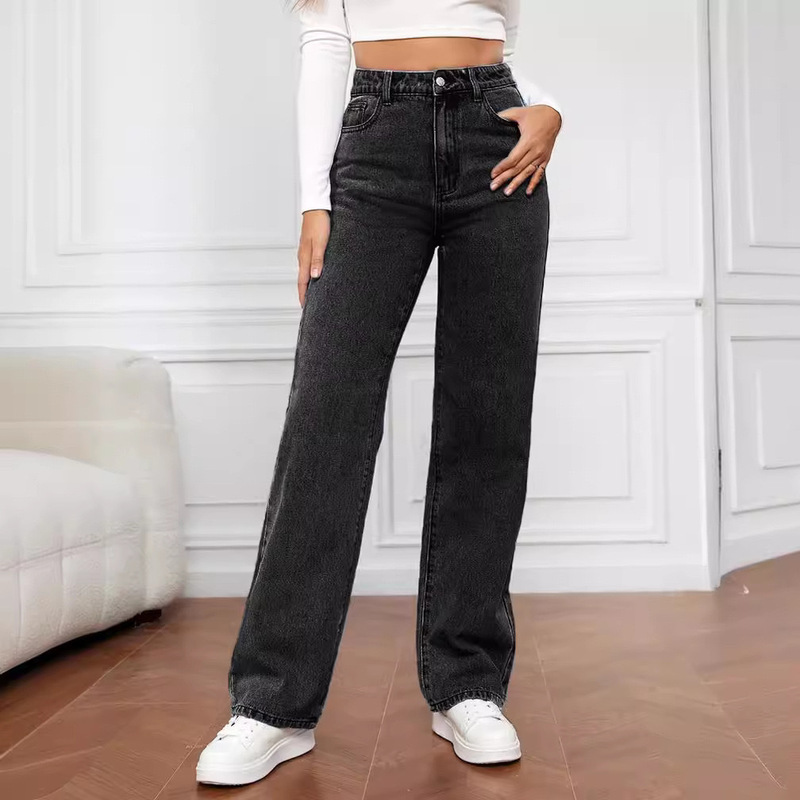 新しい Amazon AliExpress クロスボーダーヨーロッパとアメリカの女性のジーンズ女性のハイウエストスリムストレートデニムパンツホットスタイル|undefined