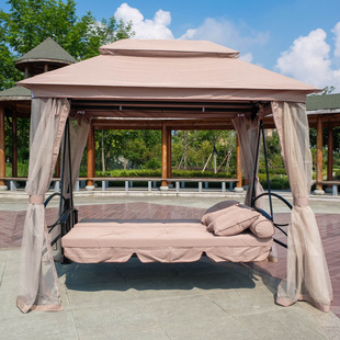 Outdoor Swing Bed, Outdoor Tent Rocking Chair, Courtyard Balcony Hanging Chair, Dual-Use for Lying Flat, Three-Person Iron Art Courtyard Leisure Chair