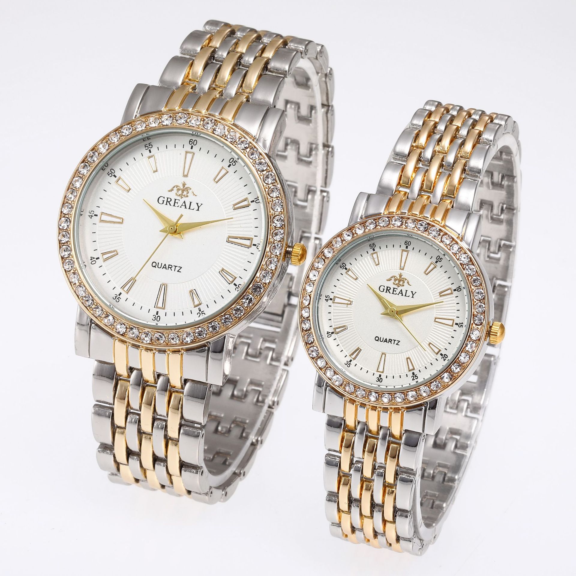 Couple Watches Wholesale Casual Quartz Watches, Luxurious Roman Scale Diamond Fashion Steel Band Set Watches