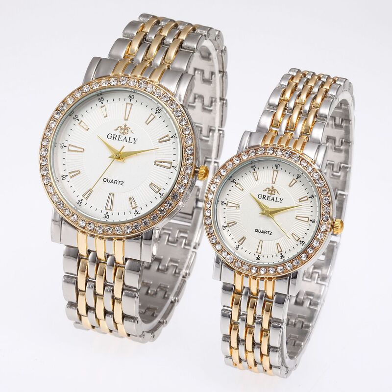 Couple Watches Wholesale Casual Quartz Watches, Luxurious Roman Scale Diamond Fashion Steel Band Set Watches