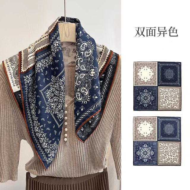 Zweifarbiges, modisches und stylisches Schulter-Taillen-Kleid mit Cashew-Muster für Damen, jugendlich und trendig, quadratisch, aus Seide, dreieckig_voghion.com