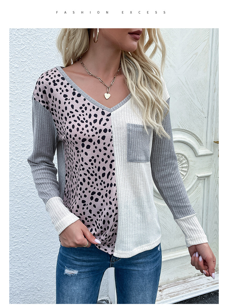 loose stitching v-neck leopard print pullover sweater nihaostyles clothing wholesale NSYYF88562