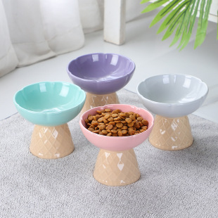 Cat Ceramic Pet Bowl Ice Cream Cat Bowl Rejection Black Chin Anti-Tipping Tall Cat Food Bowl Protection Cervical Basin