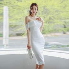 欧韩性感女装新品礼服裙子夏季韩版名媛露肩荷叶边收腰包臀连衣裙