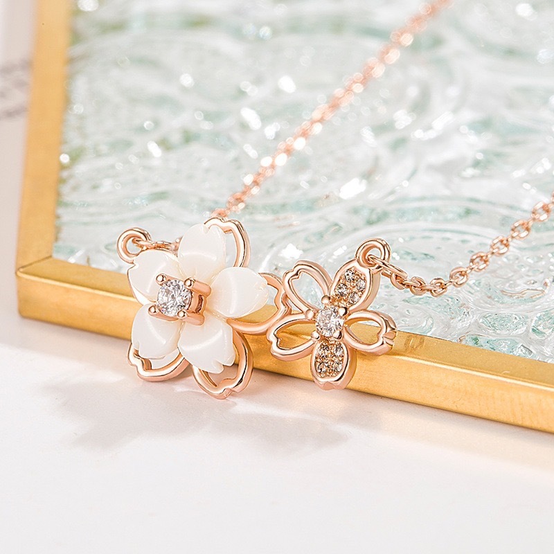 cable chain Chain Type 1 Piece Quantity Daily Occasion 925 Sterling Silver Cherry Blossom Pendant Necklace