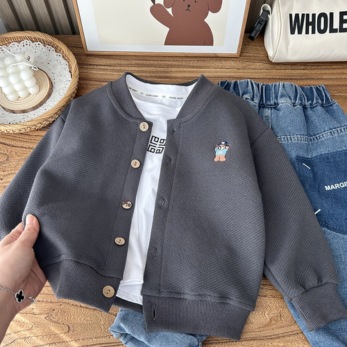 2024 Spring Children's Clothing Boys Children's Cotton Texture Stretch Korean Version Cartoon Baseball Uniform Jacket Wholesale Shipping