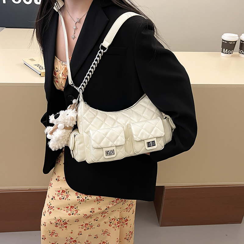 菱格包包女2025新型春夏ファッション百合斜めショルダーバッグ小衆通勤シングル肩脇下包|undefined