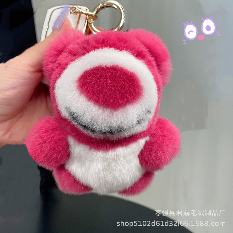 Real piel de conejo Rex fresa oso coche llavero colgante ins Internet celebridad felpa moda muñeca mochila bolsa adornos regalo