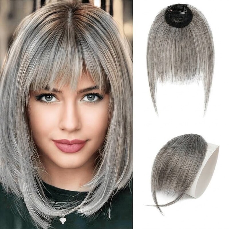 Real hair forehead bangs piece, natural hairline, gray bangs, real human hair 60 # White hair with sideburns and straight bangs Real hair forehead bangs piece, natural hairline, gray bangs, real human hair 60 # White hair with sideburns and straight bangs