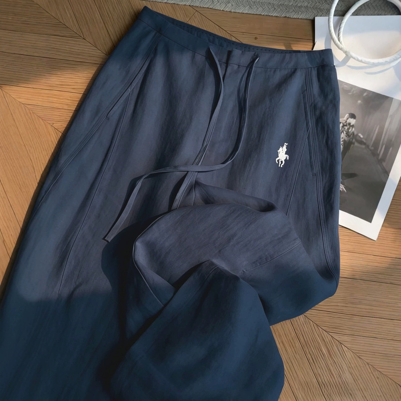 Linen pants with pony embroidery, super popular casual pants for women, summer high-end feel, loose and thin, extremely stylish, straight wide-leg long pants Linen pants with pony embroidery, super popular casual pants for women, summer high-end feel, loose and thin, extremely stylish, straight wide-leg long pants