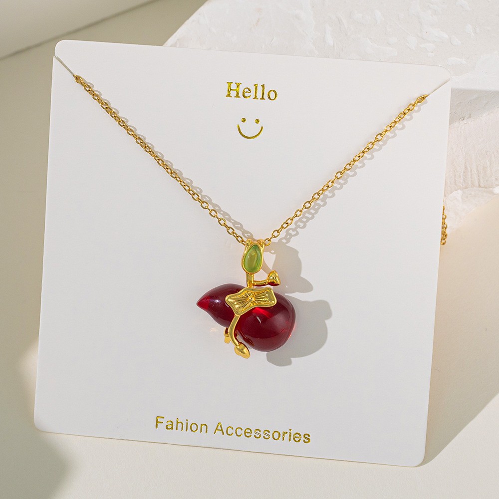 Holiday, Daily Occasion Copper Material Cherry Pattern Wholesale Jewelry Cute Cherry Titanium Steel Copper Plating Cable Chain Pendant Necklace
