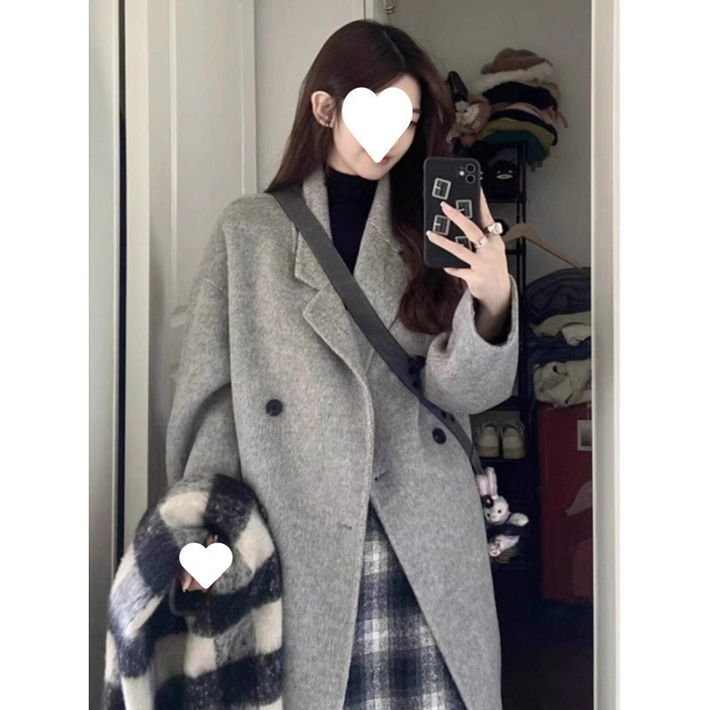 Petite Mid-Length Gray Suit with a Structured Shoulder Coat for Women, Autumn and Winter 2025 New High-End Woolen Jacket