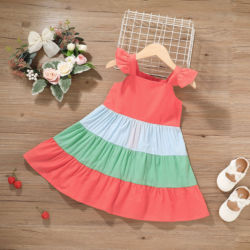 Girls' dresses 2021 summer new color mat...