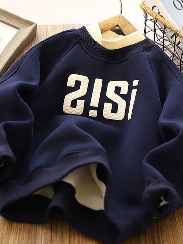 Children's unisex plush mid-layer cool Han-style letter print hoodie