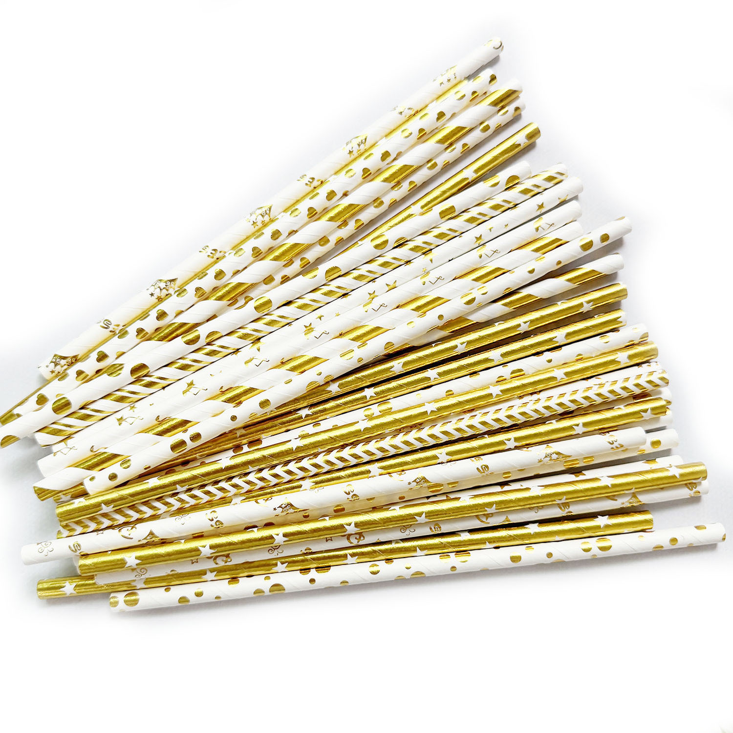 Inventario transfronterizo al por mayor paja de papel desechable paja de papel degradable serie de oro paja suministros de fiesta