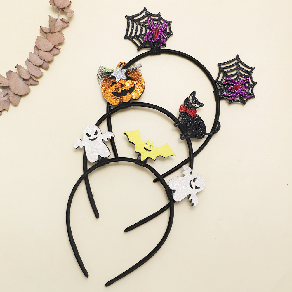 Europäische und amerikanische grenzüberschreitende Kinderhaar-Accessoires Baby Halloween Neuer Kürbiskopf-Haarreif Mädchen Glitzernder Totenkopf-Haarreif_voghion.com