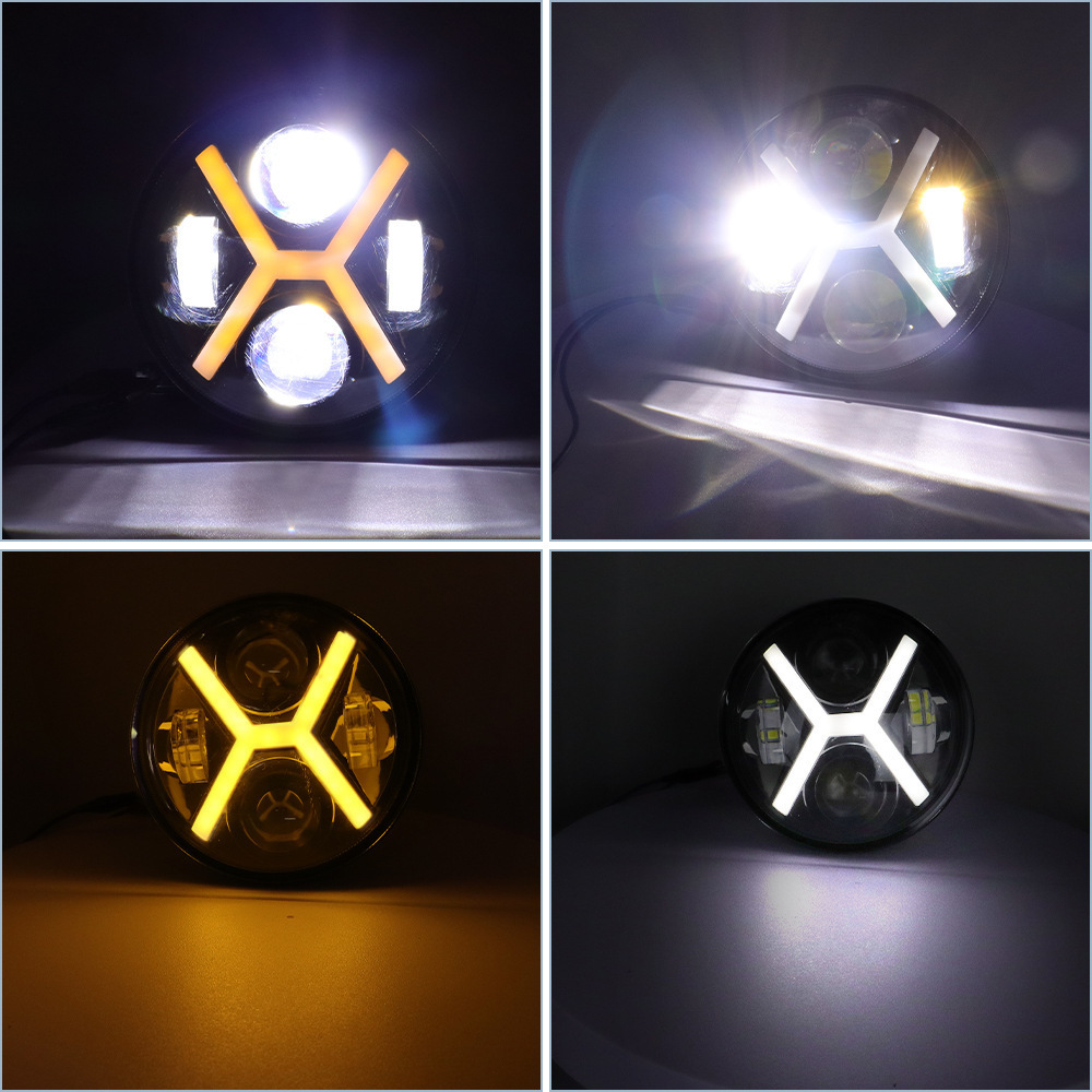 Cross-border LED headlight X-type aperture 5.75inch LED headlight modification for off-road vehicle lights Harley motorcycle headlamp