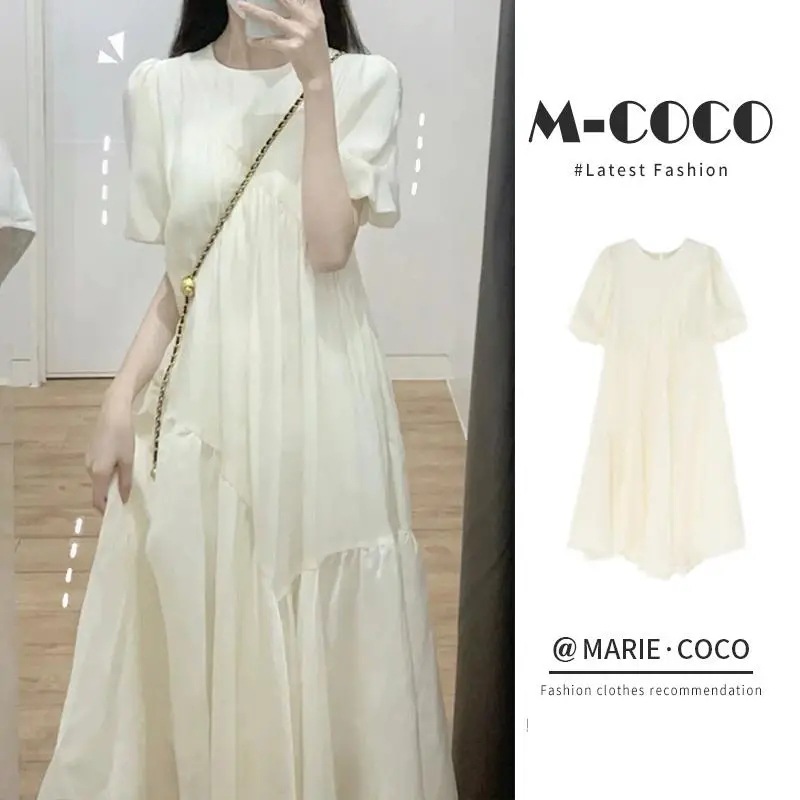Retro white shiffon summer long skirt