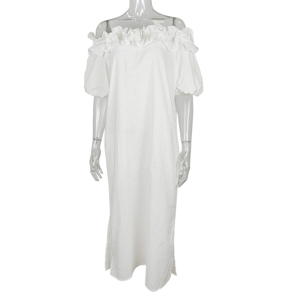 Wholesale Women's Sexy Streetwear Solid Color Holiday Beach Off Shoulder Half Sleeve Sundress layered White Dress