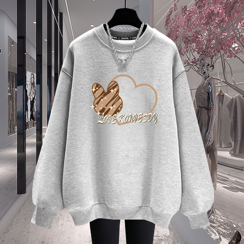 Factory wholesale Hong Kong style round neck pullover fleece-lined thickened sweater women's cotton autumn and winter loose small coat fashion