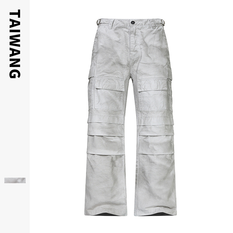 Herrenbekleidung Retro Overalls Herbst und Winter Dirty Dyed Multi Pocket Loose Herren Gerade Hose_voghion.com