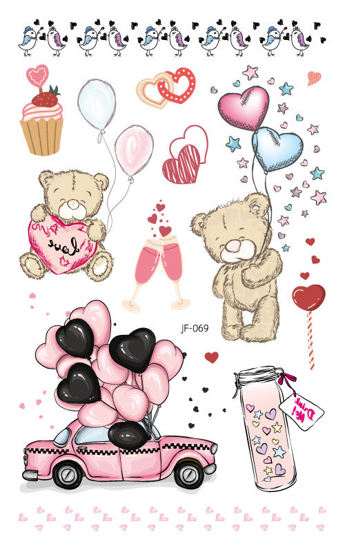 Nuevo Amazon impermeable brillo lindo Día de San Valentín tatuaje pegatinas niños oso vacaciones regalo tatuaje pegatinas