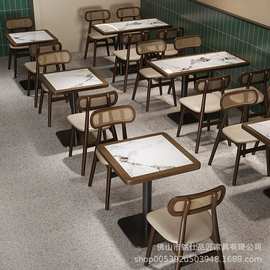 中古风咖啡厅桌椅主题餐厅卡座沙发湘菜馆茶楼饭店简餐店实木桌椅