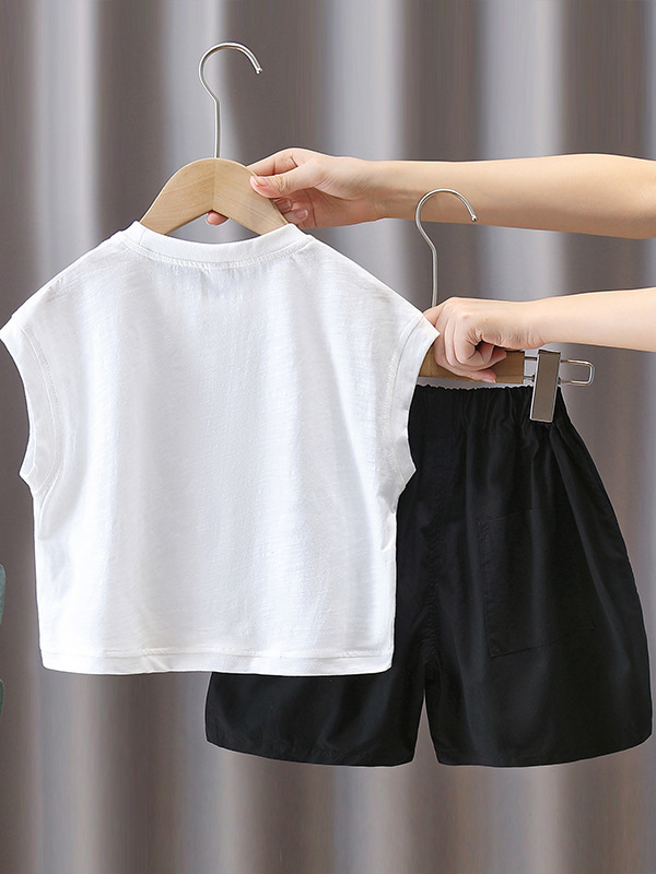7370 traje sin mangas para niños 2025 nueva ropa de verano de celebridades de Internet chaleco de verano occidental para niños de dos piezas verano