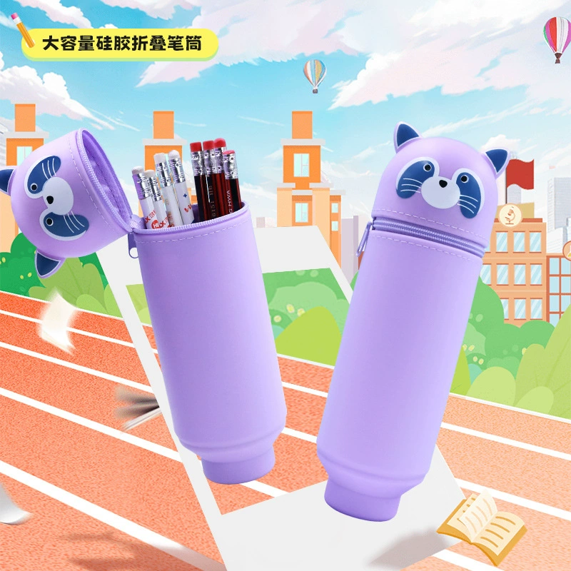 Silicone Cartoon Pencil Case, Large-Capacity Foldable Stationery Pouch, Dinosaur & Animal Designs