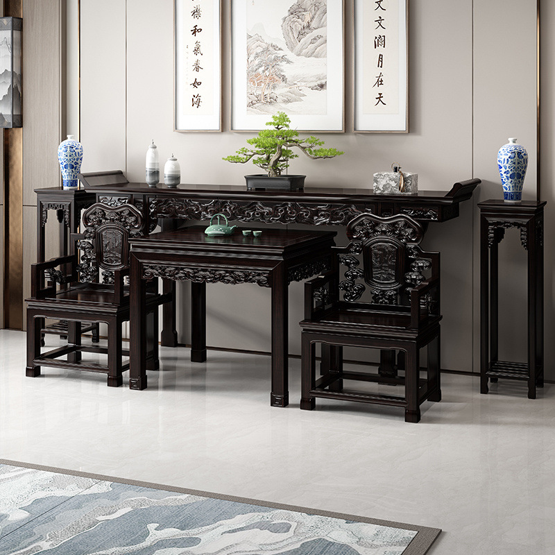 Solid Wood Six-Piece Hall Table Set Rural Eight Immortals Table Home Long Table Offering Table Living Room God of Wealth Table Desk Table