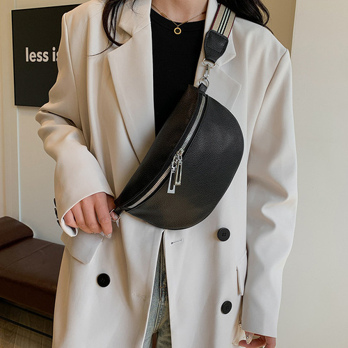 Fashion Women's Solid Color Commute Single Shoulder Crossbody Bag Wide Strap Simple Casual Phone Waist Bag