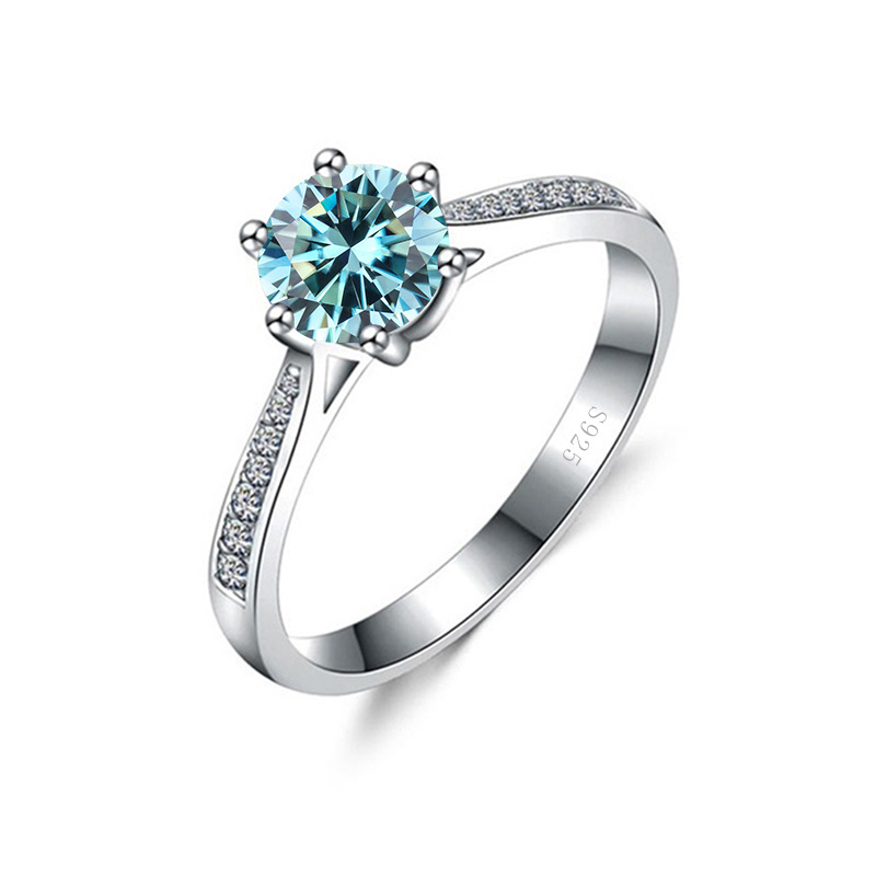 Ventas transfronterizas calientes S925 plata 1 quilates anillo de piedra de mosaico abierto ajuste de seis garras fabricantes de anillo de mujer en stock