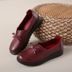 Mother Shoes Spring and Autumn Leather Shoes Soft Bottom Soft Surface Non-slip Middle-aged and Elderly Women's Single Shoes for Work Comfortable Elderly Black Middle-aged