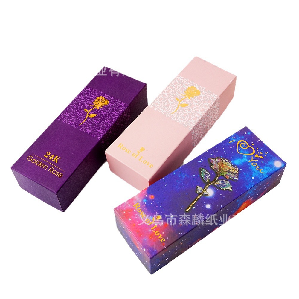 Caja de flores de oro de 24 quilates bolsa de papel conjunto de cajas de regalo de San Valentín embalaje caja de flores falsas
